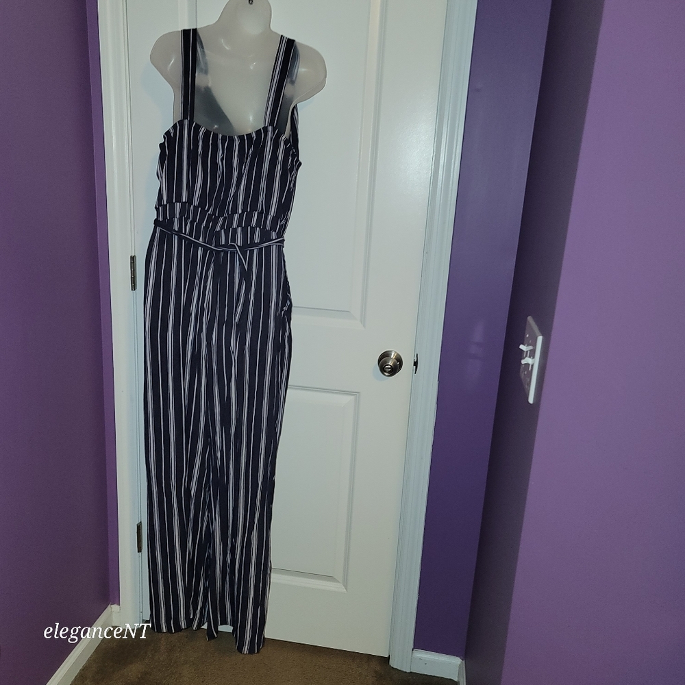 No Boundaries Navy and White Striped Jumpsuit Sx: XL (15-17) - Picture 7 of 8